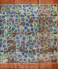 Dark Taupe Grey Ghicha Kadhi Tussar Silk Saree