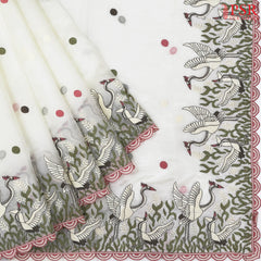 Pearl White Organza Embroidery Saree