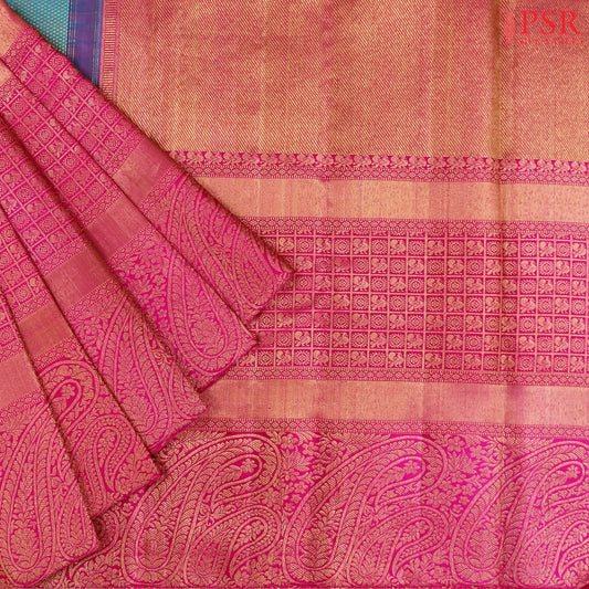Cerulean Blue Kanchipuram Jacquard Silk Saree