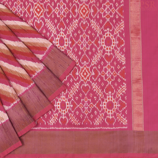 Pink & Orange Pochampally Jute Silk Saree