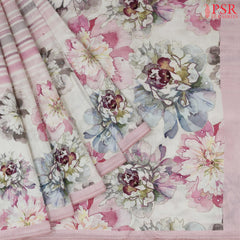 Floral White & Pastel Pink Chiniya Silk Saree