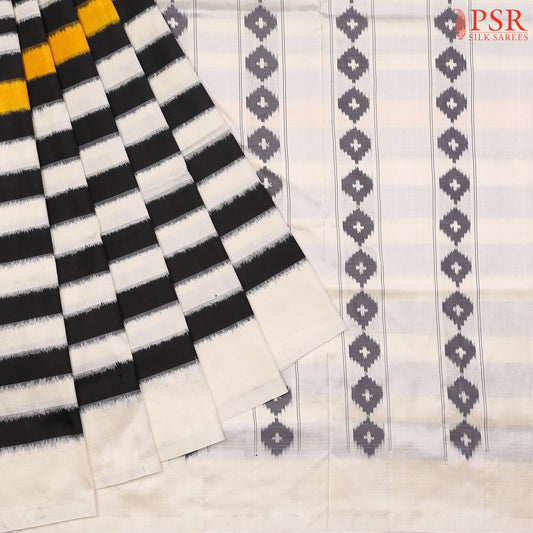 Beige & Black Pochampally Ikat Silk Saree