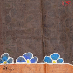 Dark Taupe Grey Ghicha Kadhi Tussar Silk Saree