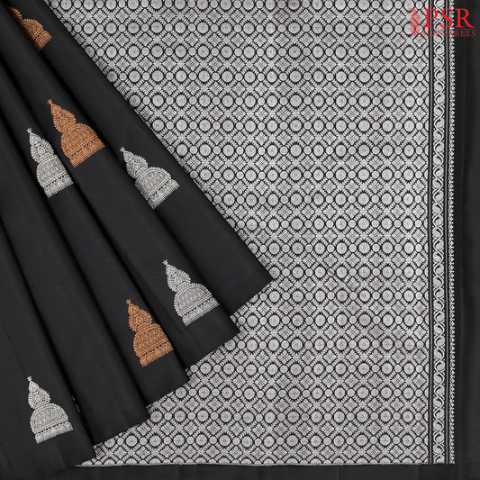 Dark Onion Pink & Black Kanchipuram Half & Half Silk Saree