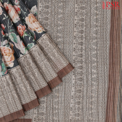 Charcoal Grey Semi Dupion Saree