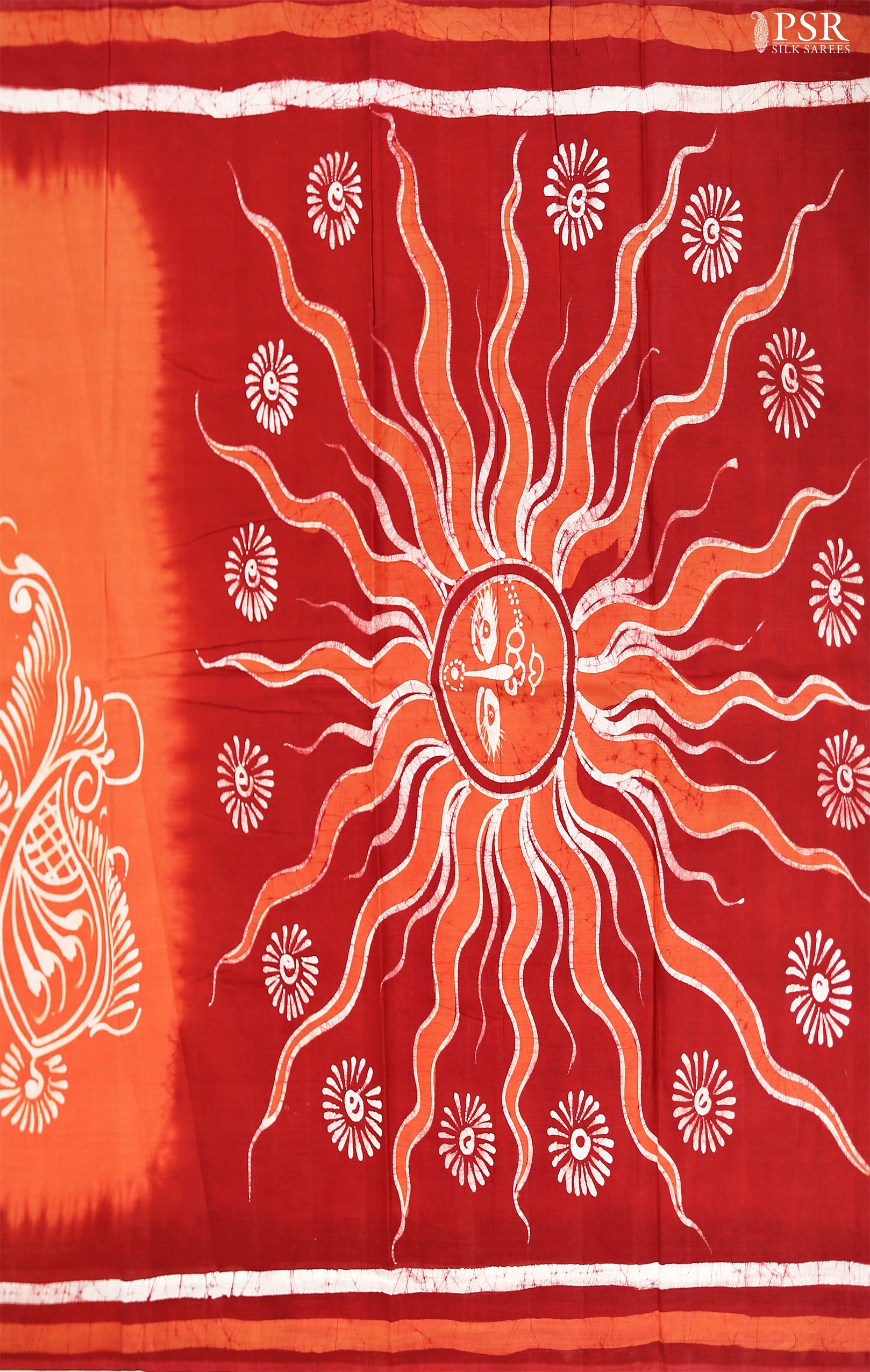 Orange and Red Batik Print Cotton Saree
