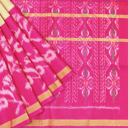 Tussar Beige Pochampally Soft Silk Saree