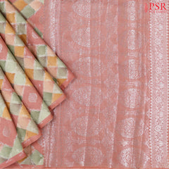 Coral Pink Chiniya Silk Saree