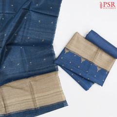 Royal Beige & Blue Kadhi Tussar Silk Dress Material