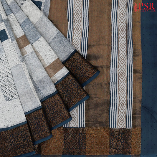 Light Blue Grey Chanderi Silk Cotton Saree