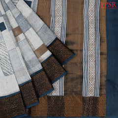 Light Blue Grey Chanderi Silk Cotton Saree