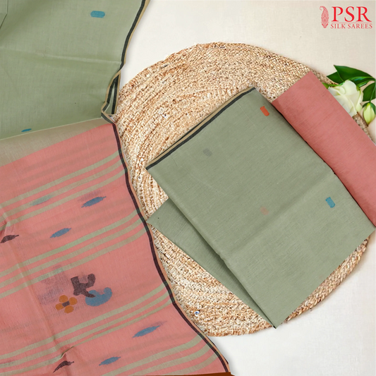 Sage Green Bengal Cotton Dress Material