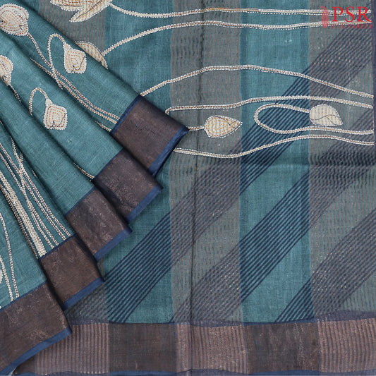 Teal Blue Kadhi Tussar Silk Saree