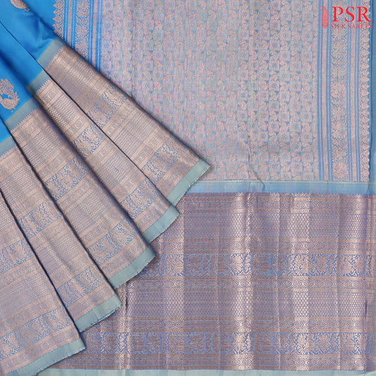 Olympic Blue Kanchipuram Silk Saree