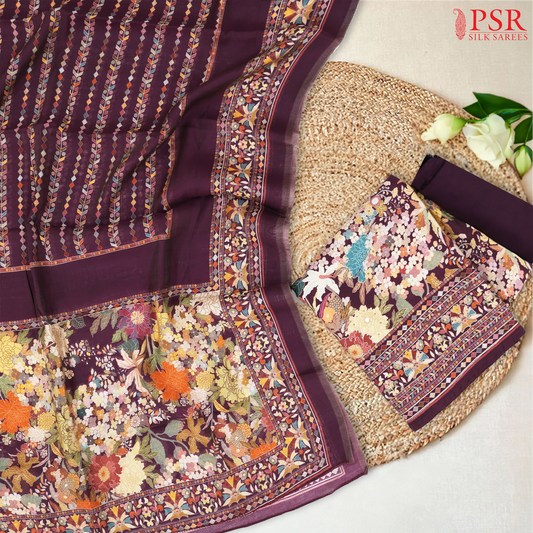 Dark Mulberry Purple Semi Crepe Dress Material