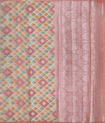 Coral Pink Chiniya Silk Saree