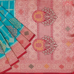 Peacock Cyan Semi Banaras Saree