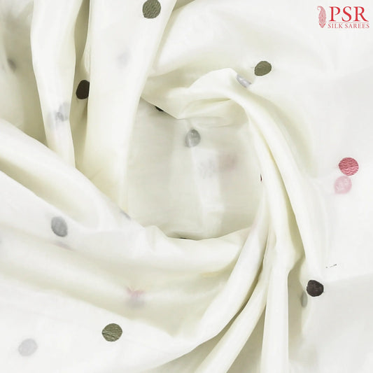 Pearl White Organza Embroidery Saree