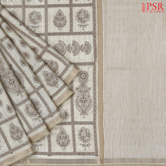 Beige Semi Tussar Saree