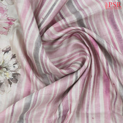 Floral White & Pastel Pink Chiniya Silk Saree