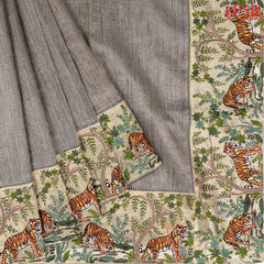 Dark Grey Tissue Embroidery Saree
