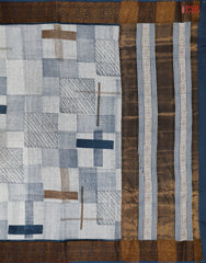 Light Blue Grey Chanderi Silk Cotton Saree