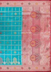 Peacock Cyan Semi Banaras Saree