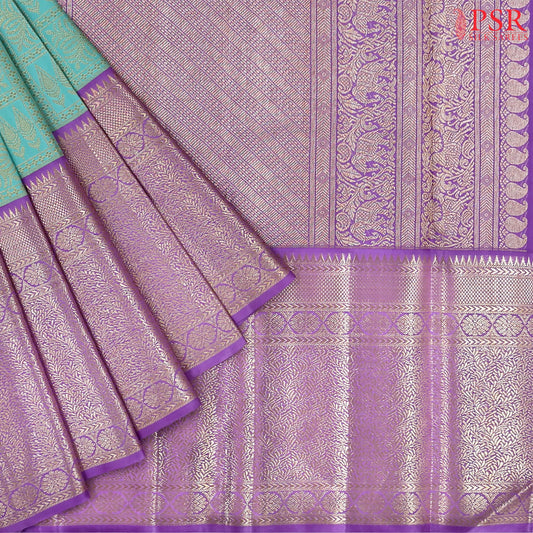 Celeste Blue Kanchipuram Jacquard Silk Saree