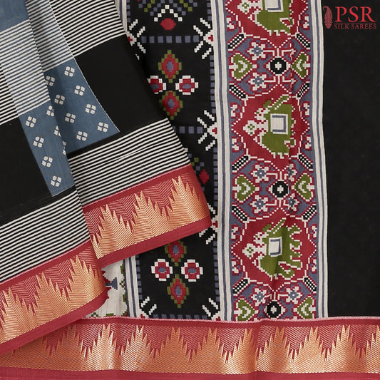 Black & Cement Grey Asssam Saree