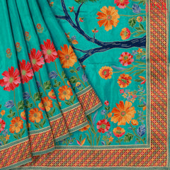Dark Turquoise Semi Banaras Saree
