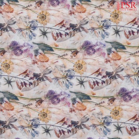 Multcolor Peach Linen Print Running Material