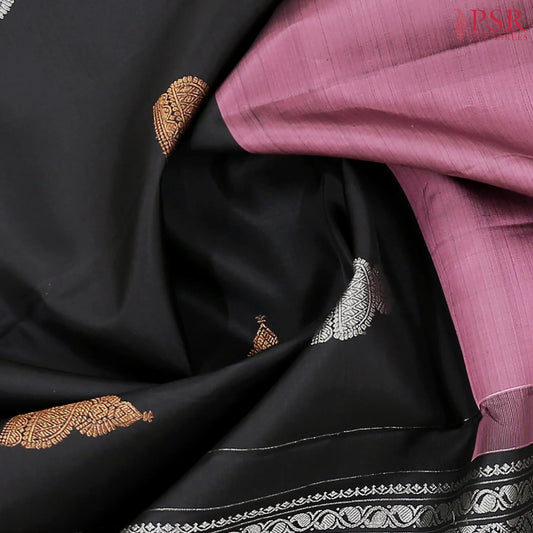 Dark Onion Pink & Black Kanchipuram Half & Half Silk Saree