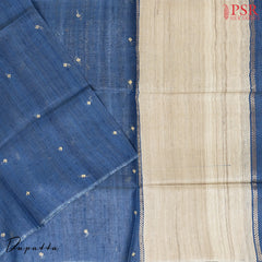 Royal Beige & Blue Kadhi Tussar Silk Dress Material