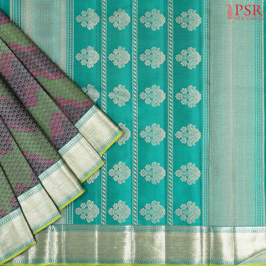 Green & Dark Grey Kanchipuram Jacquard Silk Saree
