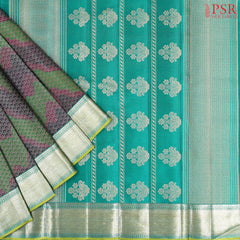 Green & Dark Grey Kanchipuram Jacquard Silk Saree