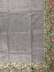 Dark Grey Tissue Embroidery Saree