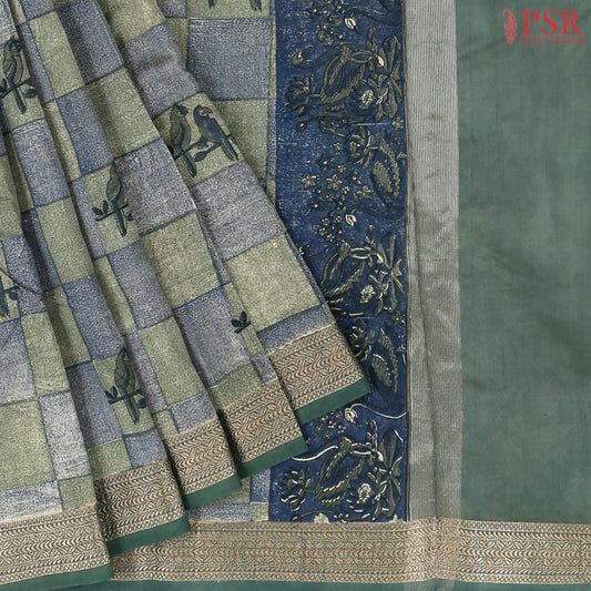 Dark Olive Green Chanderi Silk Cotton Saree