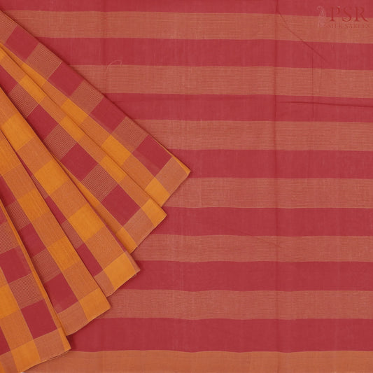 Red & Marigold Mangalagiri Cotton Saree