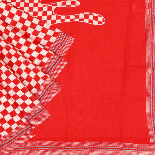 Red & Beige Mul Printed Cotton Saree