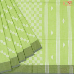 Light Chartreuse Green Byloom Cotton Saree