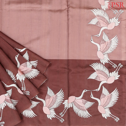 Brown Tricolor Semi Tussar Saree