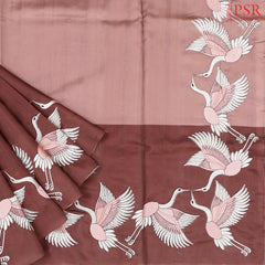 Brown Tricolor Semi Tussar Saree