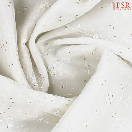 Floral White Organza Embroidery Saree