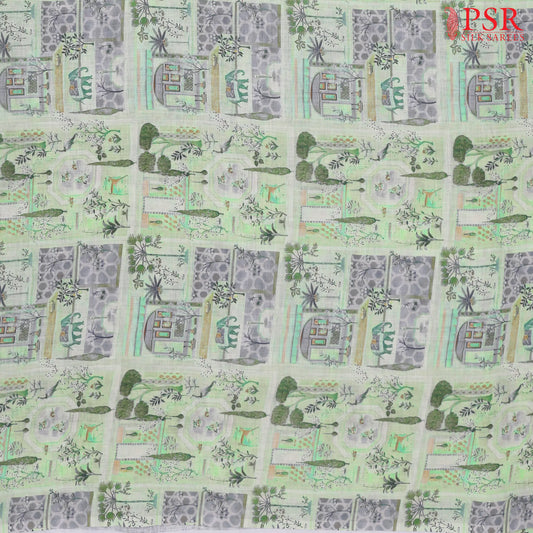 Pistachio Green Linen Print Running Material