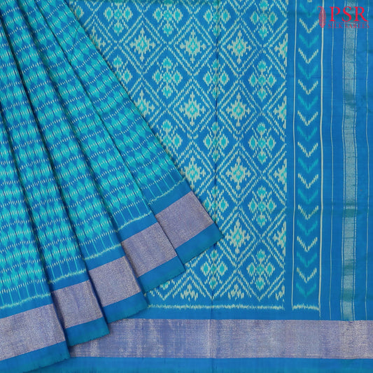 Peacock Blue Pochampally Silk Ikat Saree