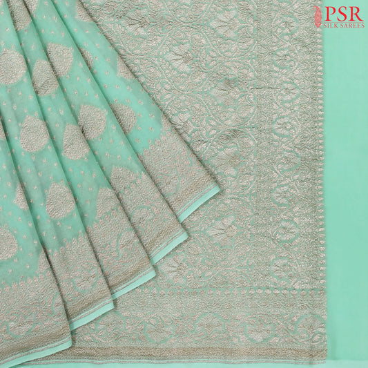 Light Mint Green Georgette Silk Saree