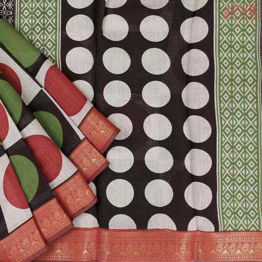 Grey & Black Silk Cotton Saree