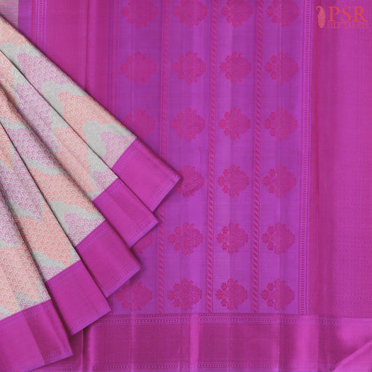Orchid & Coral Kanchipuram Jacquard Silk Saree