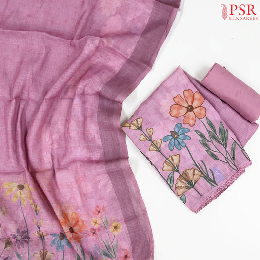 Thulian Pink Semi Linen Dress Material