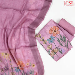 Thulian Pink Semi Linen Dress Material